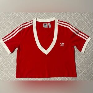 EUC Adidas Women's Adicolor Classics Cropped Tee - Sky Rush Red/ white
